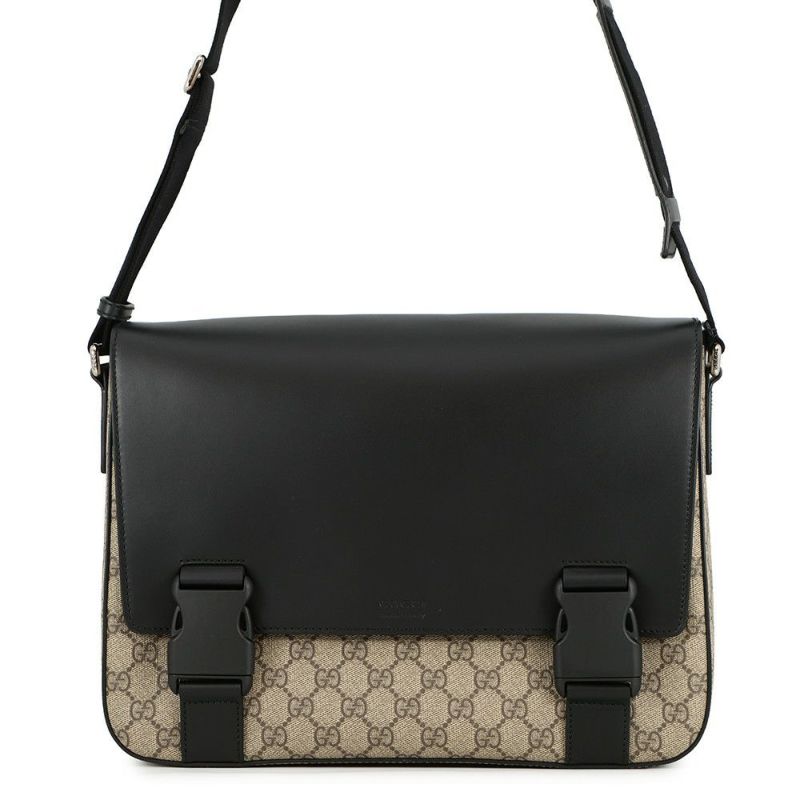 グッチ ショルダーバッグ GGスプリーム/レザー 406367 GUCCI メッセンジャーバッグ 黒
