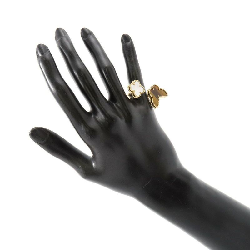 ヴァンクリ リング ラッキー アルハンブラ アントレ レ ドア リング タイガーズアイ/マザーオブパール K18YG サイズ約8号 指輪