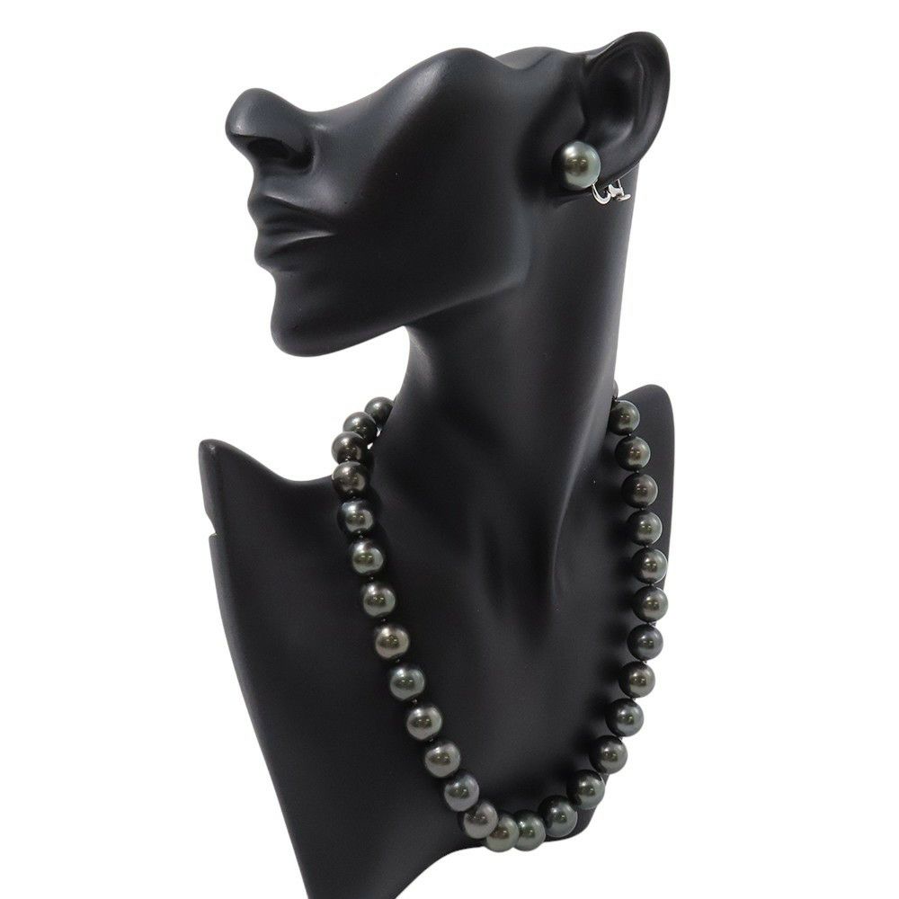 タサキ ネックレス グラデーション イヤリングセット 黒真珠 パール/ダイヤモンド 1P 0.01ct K18WGホワイトゴールド TASAKI