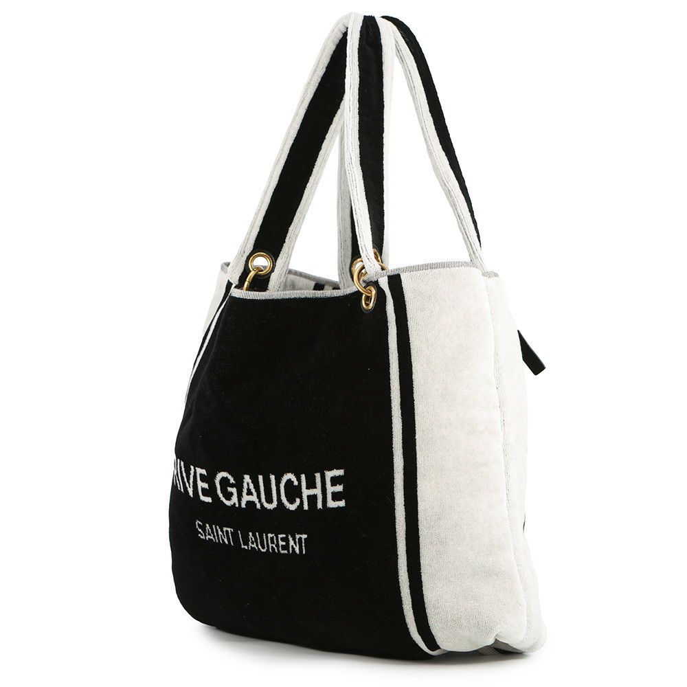 サンローランパリ トートバッグ リヴ・ゴーシュ RIVE GAUCHE タオルトート 735067 SAINT LAURENT PARIS 黒 白