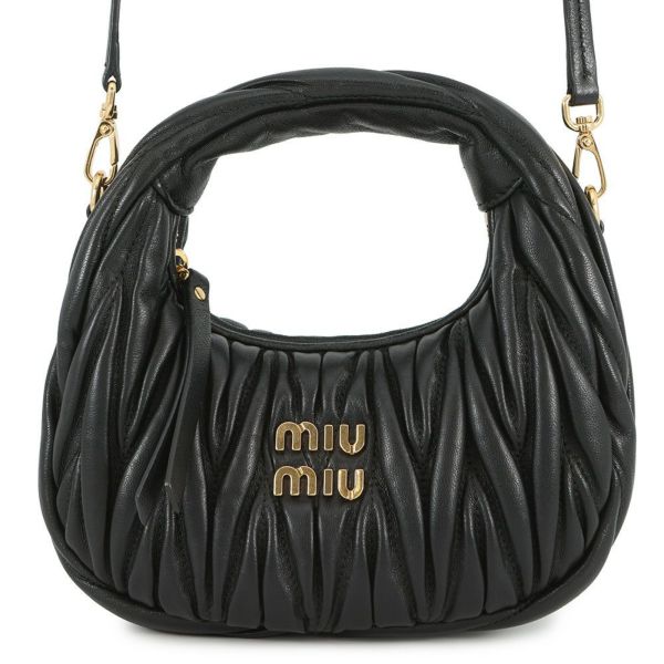 ミュウミュウ ハンドバッグ マテラッセ ワンダー ホーボーバッグ レザー 5BC125 MIUMIU 2way 黒