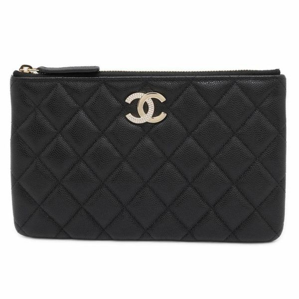 シャネル ポーチ ココマーク マトラッセ スモール キャビアスキン ラインストーン AP4190 CHANEL 黒