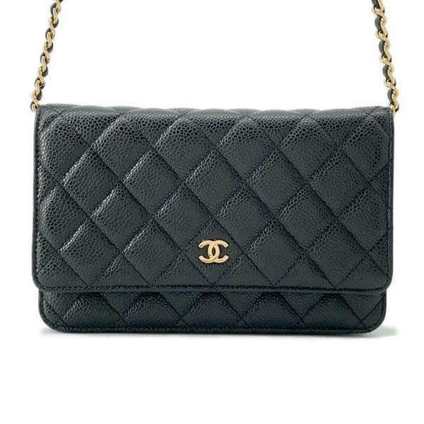 シャネル チェーンウォレット マトラッセ ココマーク キャビアスキン AP0250 CHANEL 財布 黒