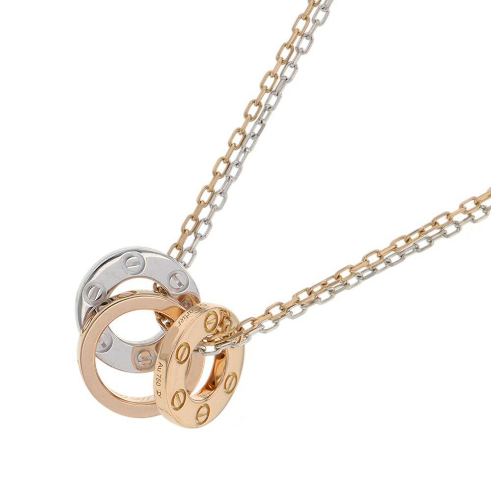 カルティエ ネックレス LOVE ネックレス ダイヤモンド 6P 計0.01ct K18PG/K18WG B7219700 ラブサークル スリーフープ ペンダント