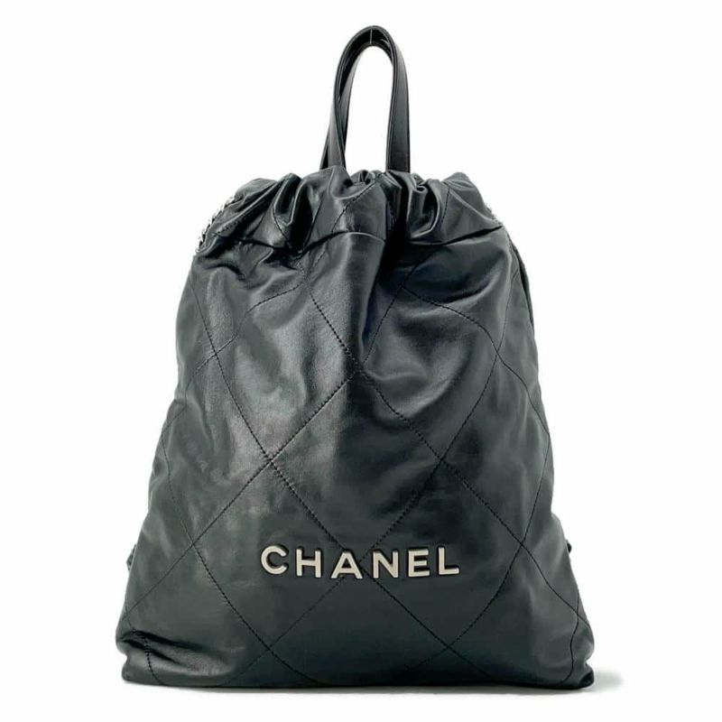 シャネル リュック シャネル22 スモールシャイニーカーフレザー AS3859 CHANEL バックパック 黒