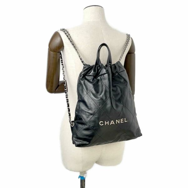 シャネル リュック シャネル22 スモールシャイニーカーフレザー AS3859 CHANEL バックパック 黒