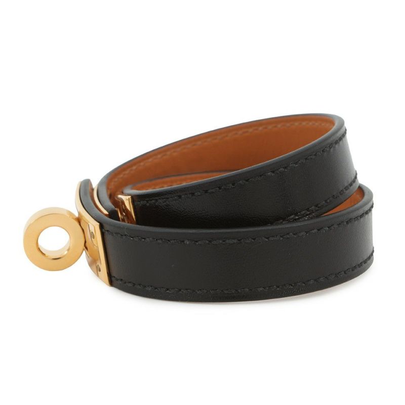 エルメス ブレスレット ケリー ドゥブルトゥール ブラック/ゴールド金具 ボックスカーフ B刻印 サイズT2 黒