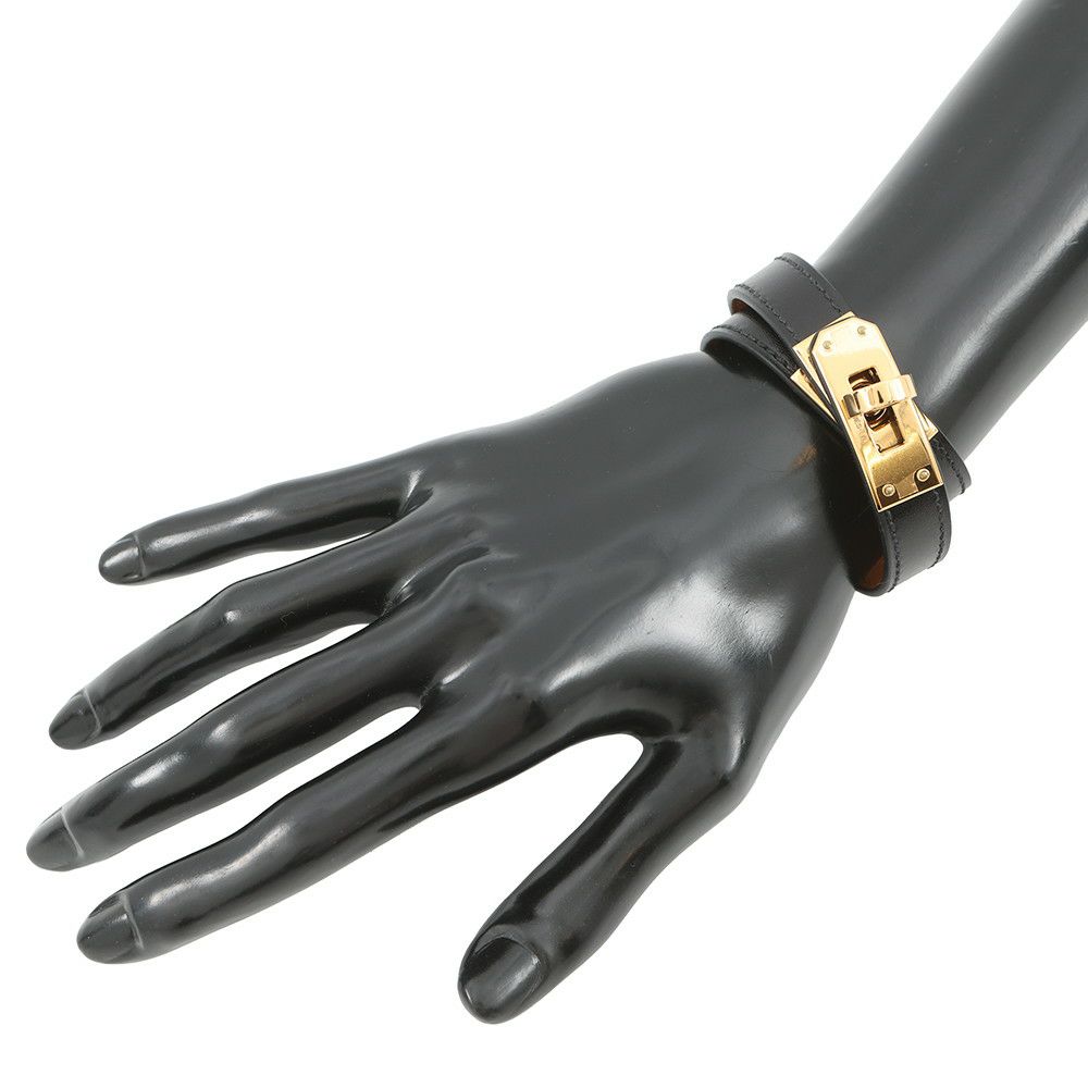 エルメス ブレスレット ケリー ドゥブルトゥール ブラック/ゴールド金具 ボックスカーフ B刻印 サイズT2 黒