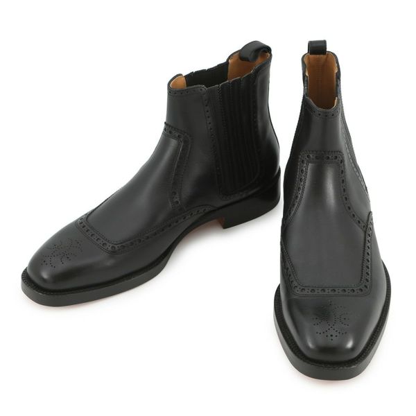 エルメス ブーツ サイドゴア パンチング レザー メンズサイズ43 HERMES 靴 黒