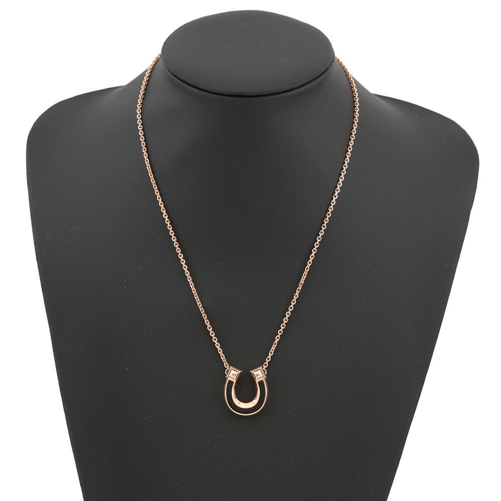 エルメス ネックレス ジョケット PM ブラック/ピンクゴールド金具 メタル/エプソン HERMES アクセサリー 黒