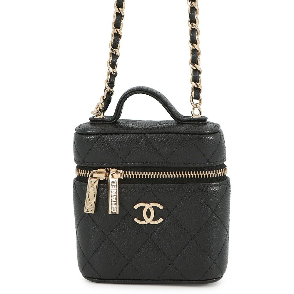 シャネル チェーンヴァニティー ケース スモール マトラッセ ココマーク キャビアスキン AP2503 CHANEL ショルダー ポシェット 黒