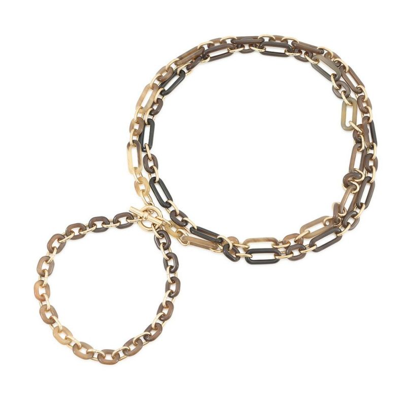 エルメス ロングネックレス レジーユ バッファローホーン/メタル HERMES Wチェーン アクセサリー