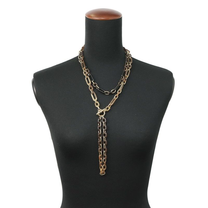 エルメス ロングネックレス レジーユ バッファローホーン/メタル HERMES Wチェーン アクセサリー