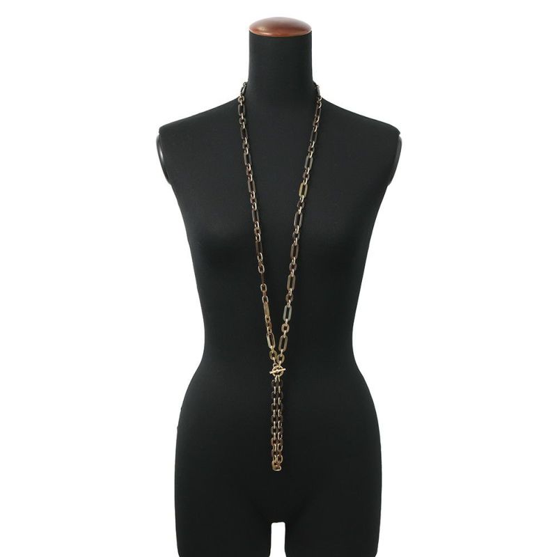 エルメス ロングネックレス レジーユ バッファローホーン/メタル HERMES Wチェーン アクセサリー