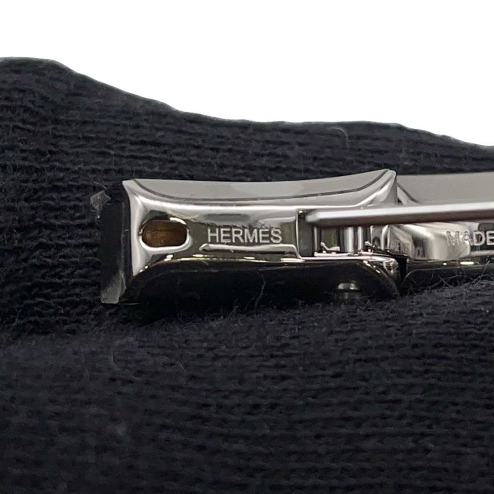 エルメス ピアス ジョケット PM ブラック/シルバー金具 ボックスカーフ/メタル HERMES アクセサリー 黒
