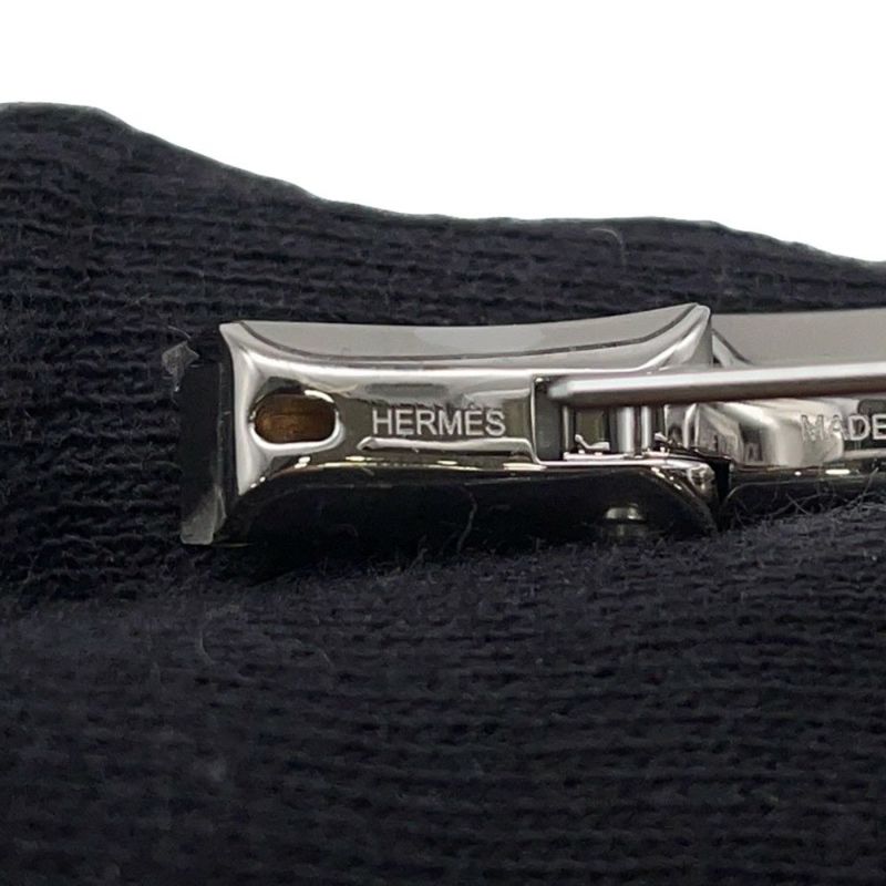 エルメス ピアス ジョケット PM ブラック/シルバー金具 ボックスカーフ/メタル HERMES アクセサリー 黒