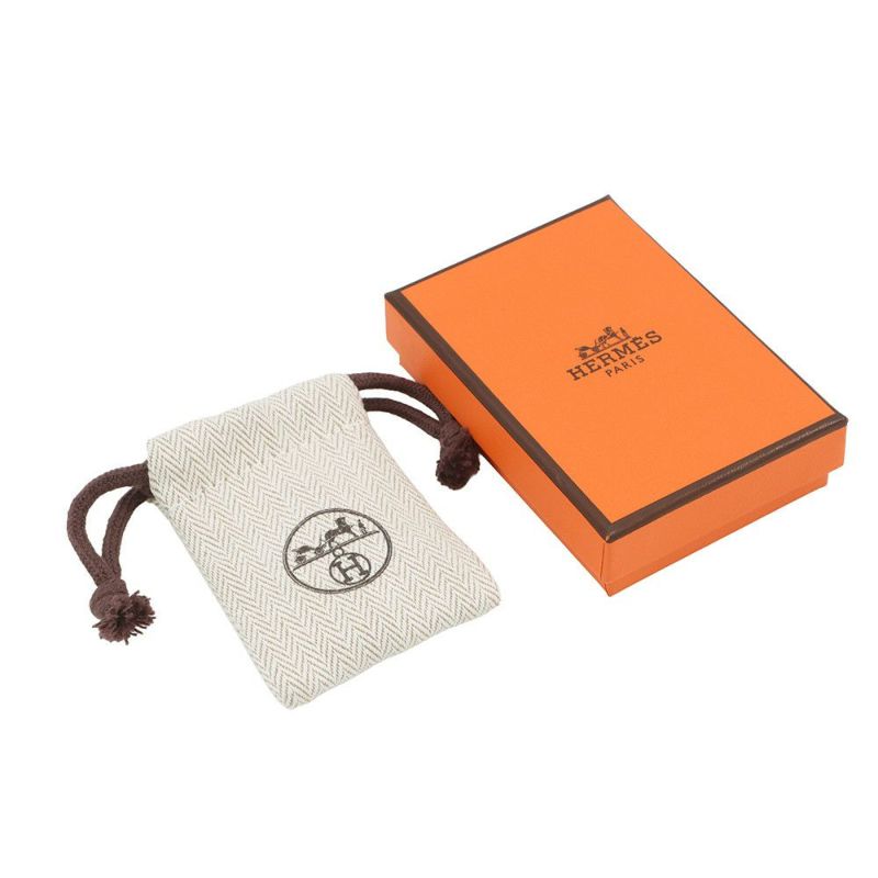 エルメス ピアス ジョケット PM ブラック/シルバー金具 ボックスカーフ/メタル HERMES アクセサリー 黒