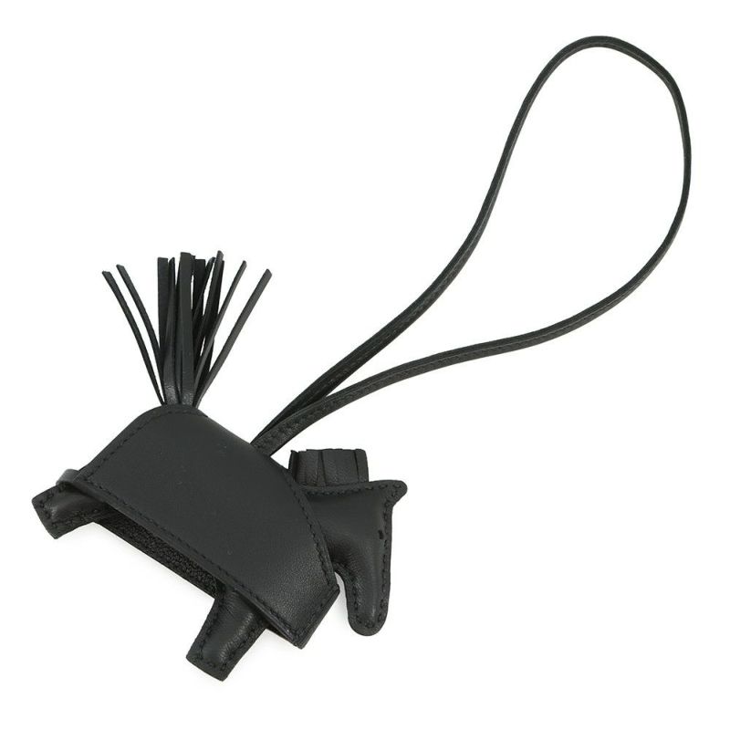 エルメス バッグチャーム ロデオPM ロベオ ロック ブラック/シルバー金具 ラムスキン K刻印 黒