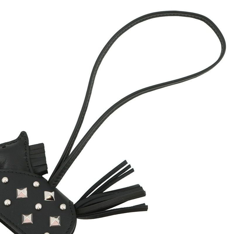 エルメス バッグチャーム ロデオPM ロベオ ロック ブラック/シルバー金具 ラムスキン K刻印 黒