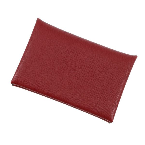 エルメス カードケース カルヴィ ルージュアッシュ/シルバー金具 ヴォーマダム W刻印 HERMES 名刺入れ