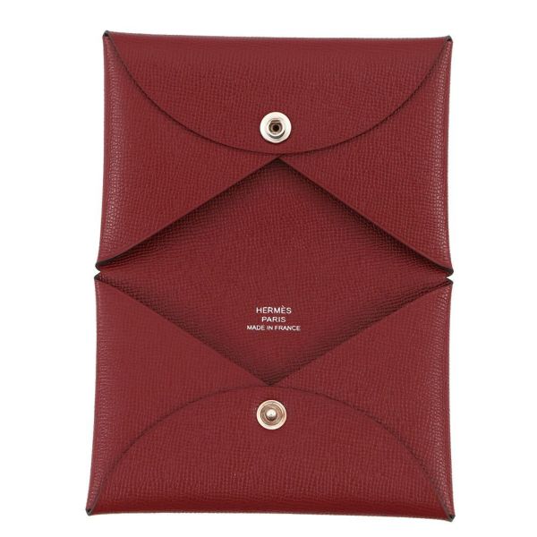 エルメス カードケース カルヴィ ルージュアッシュ/シルバー金具 ヴォーマダム W刻印 HERMES 名刺入れ