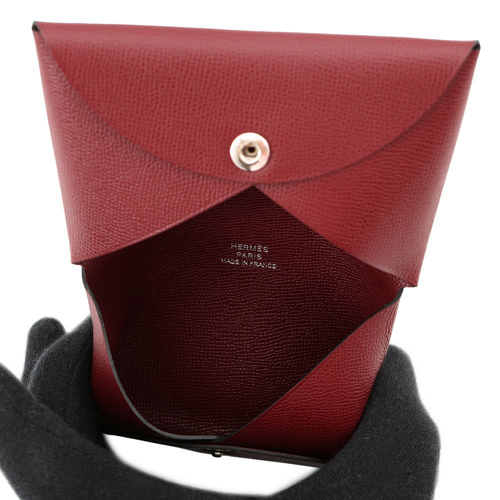 エルメス カードケース カルヴィ ルージュアッシュ/シルバー金具 ヴォーマダム W刻印 HERMES 名刺入れ