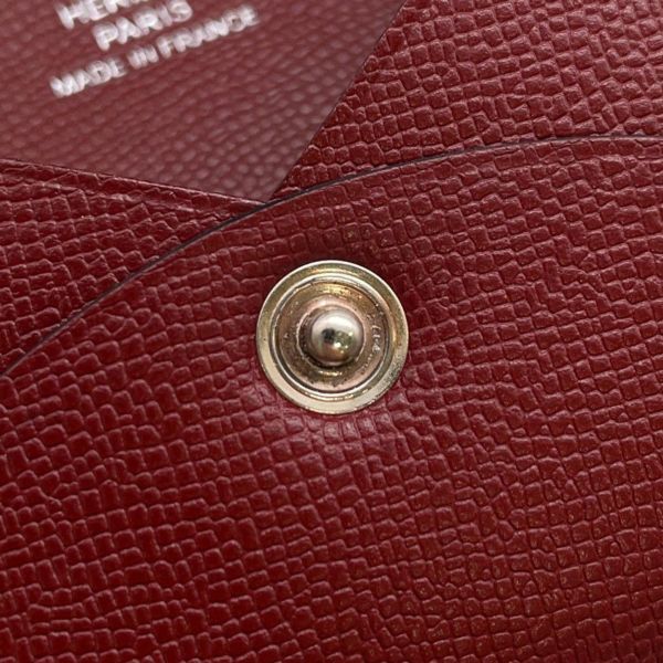 エルメス カードケース カルヴィ ルージュアッシュ/シルバー金具 ヴォーマダム W刻印 HERMES 名刺入れ