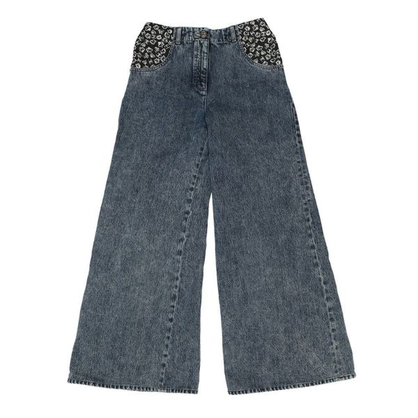 シャネル パンツ カメリア プリント ウォッシュド デニムパンツ コットン レディースサイズ36 P70188 CHANEL ボトムス