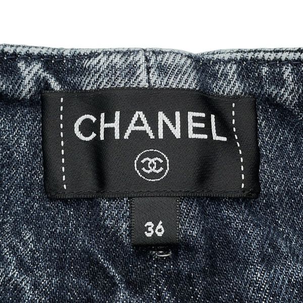 シャネル パンツ カメリア プリント ウォッシュド デニムパンツ コットン レディースサイズ36 P70188 CHANEL ボトムス