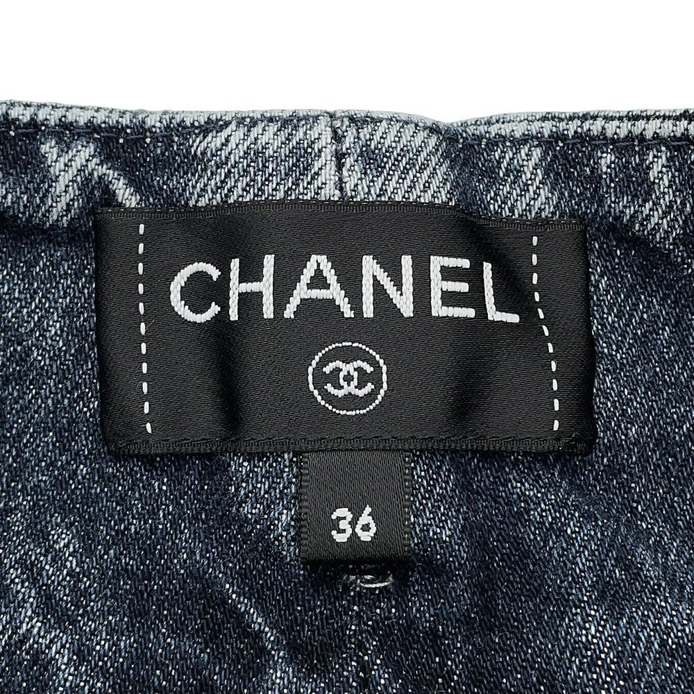 シャネル パンツ カメリア プリント ウォッシュド デニムパンツ コットン レディースサイズ36 P70188 CHANEL ボトムス
