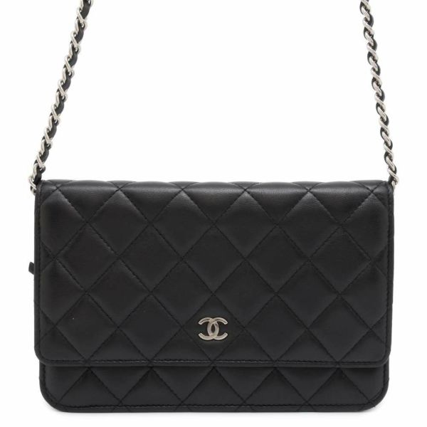 シャネル チェーンウォレット クラシック マトラッセ ココマーク ラムスキン A33814 CHANEL 財布 ブラック 黒