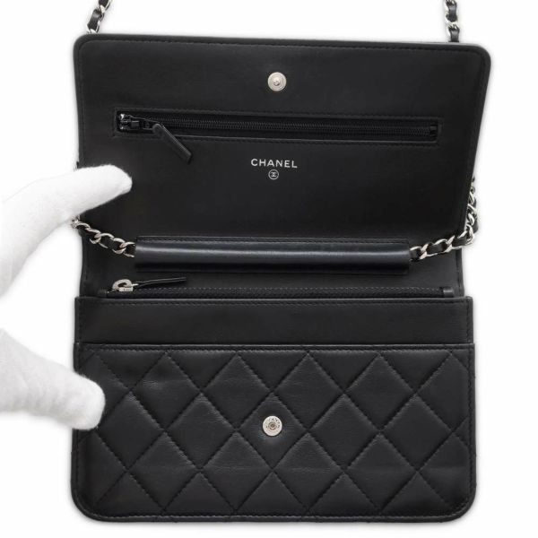 シャネル チェーンウォレット クラシック マトラッセ ココマーク ラムスキン A33814 CHANEL 財布 ブラック 黒