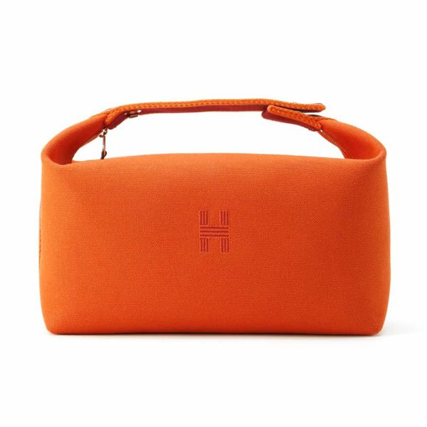 ルメス ポーチ ブリッド・ア・ブラックGM オレンジ/ボルドー シルバー金具 コットン HERMES 小物入れ
