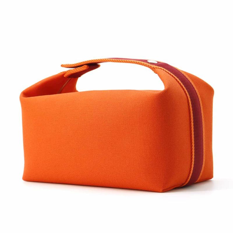 ルメス ポーチ ブリッド・ア・ブラックGM オレンジ/ボルドー シルバー金具 コットン HERMES 小物入れ