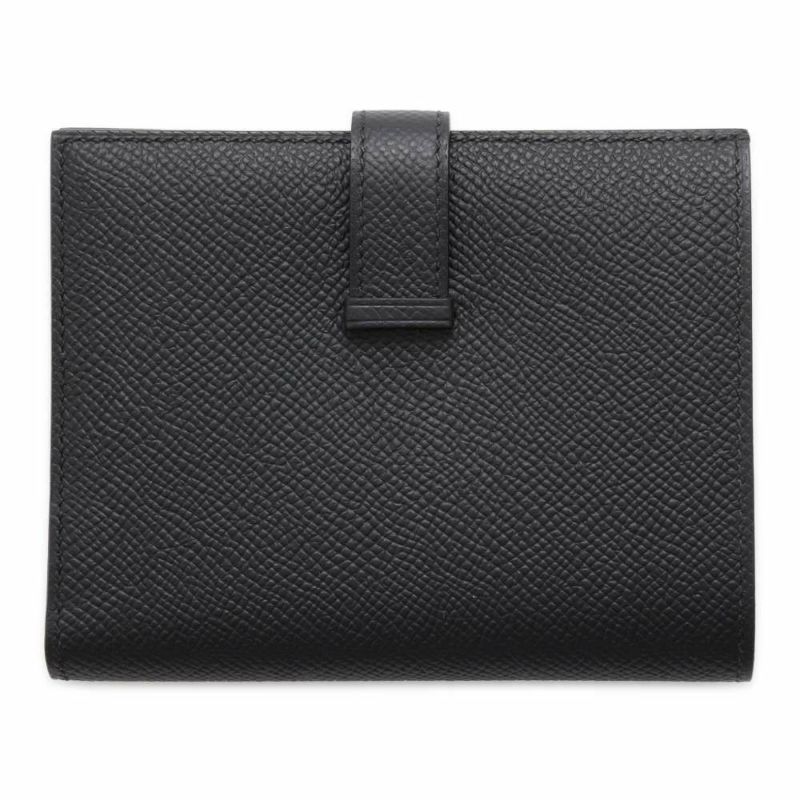 エルメス 二つ折り財布 ベアンコンパクト ブラック/シルバー金具 エプソン W刻印 黒