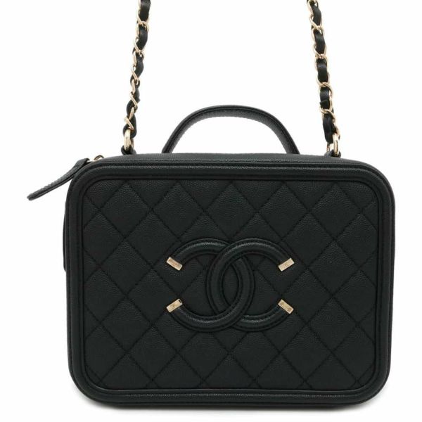 シャネル チェーンショルダーバッグ CCフィリグリー バニティバッグ キャビアスキン A93343 CHANEL バッグ 黒