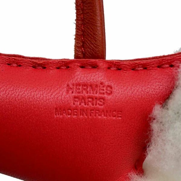 エルメス バッグチャーム ローズテキサス/カーネリアン ラムスキン/ムートン U刻印 HERMES