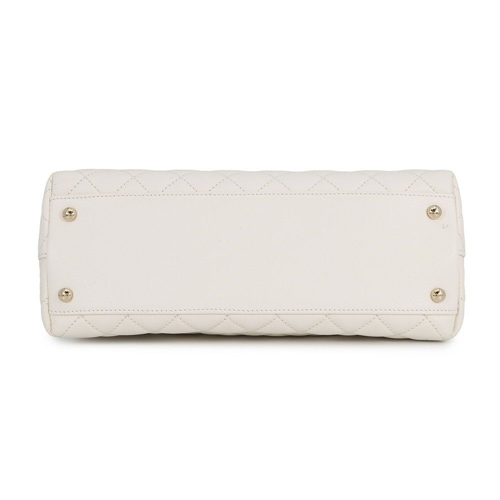 シャネル ハンドバッグ マトラッセ ココマーク トップハンドル フラップ キャビアスキン A92991 2way 白