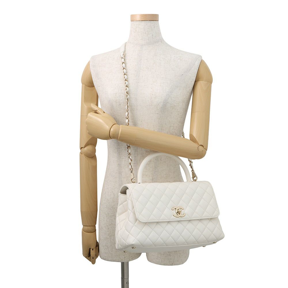 シャネル ハンドバッグ マトラッセ ココマーク トップハンドル フラップ キャビアスキン A92991 2way 白