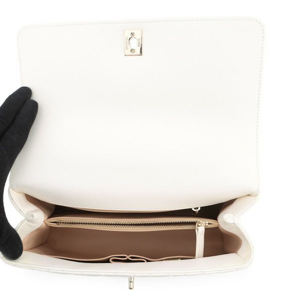 シャネル ハンドバッグ マトラッセ ココマーク トップハンドル フラップ キャビアスキン A92991 2way 白