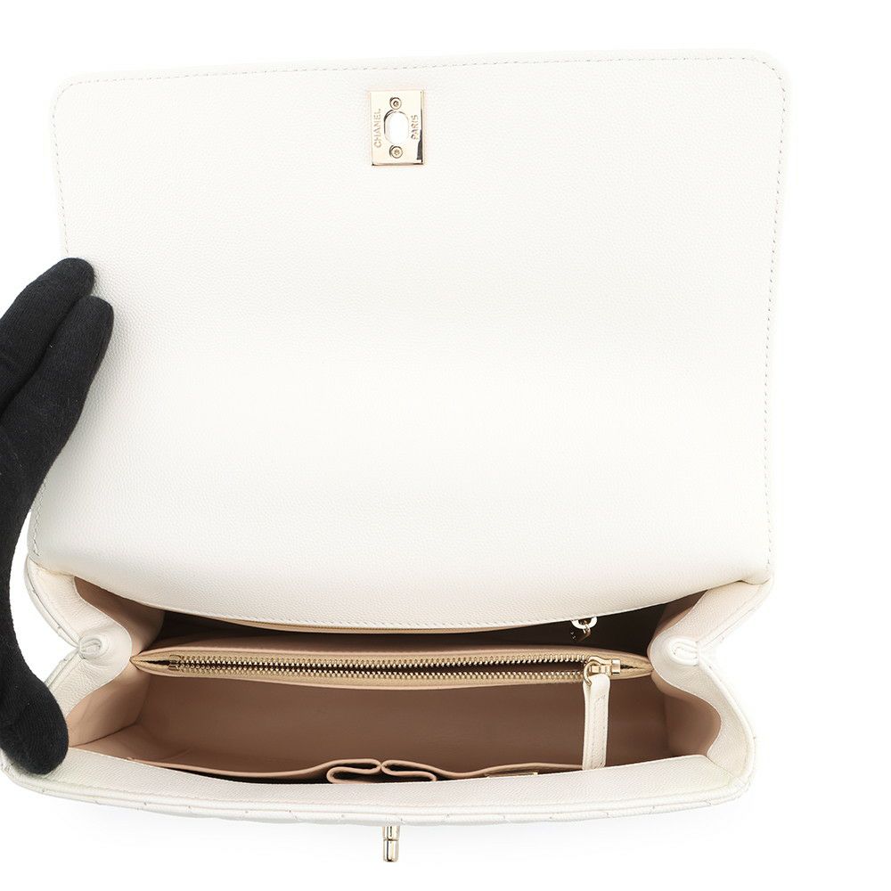 シャネル ハンドバッグ マトラッセ ココマーク トップハンドル フラップ キャビアスキン A92991 2way 白