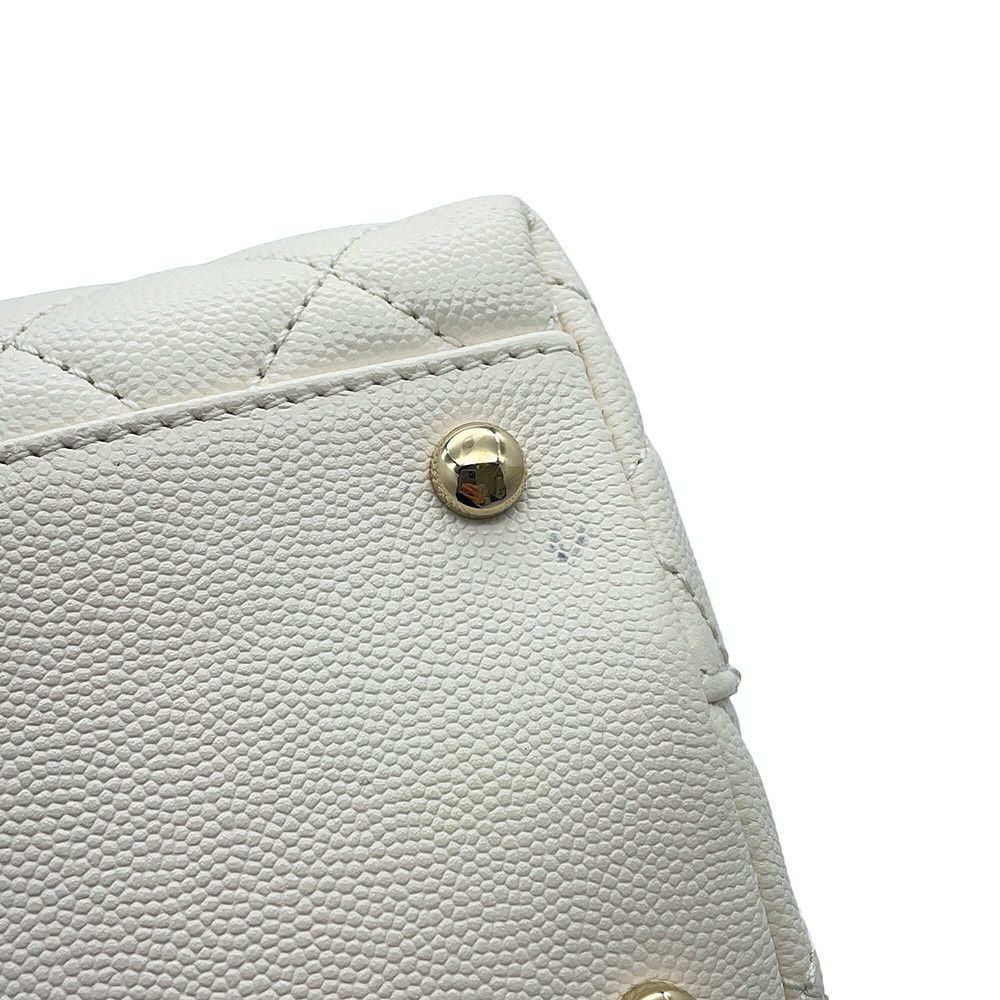 シャネル ハンドバッグ マトラッセ ココマーク トップハンドル フラップ キャビアスキン A92991 2way 白