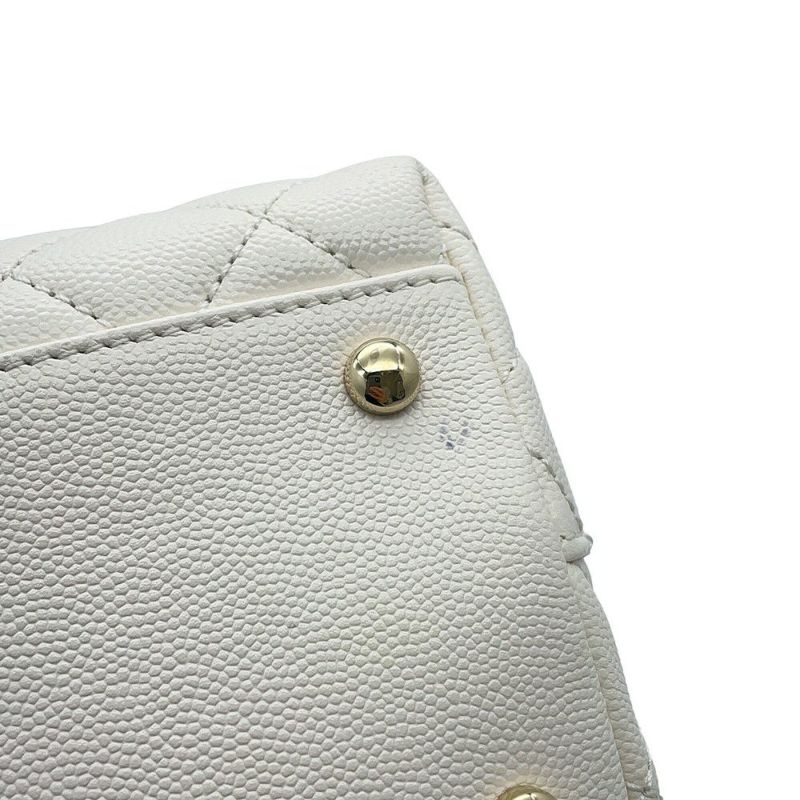 シャネル ハンドバッグ マトラッセ ココマーク トップハンドル フラップ キャビアスキン A92991 2way 白