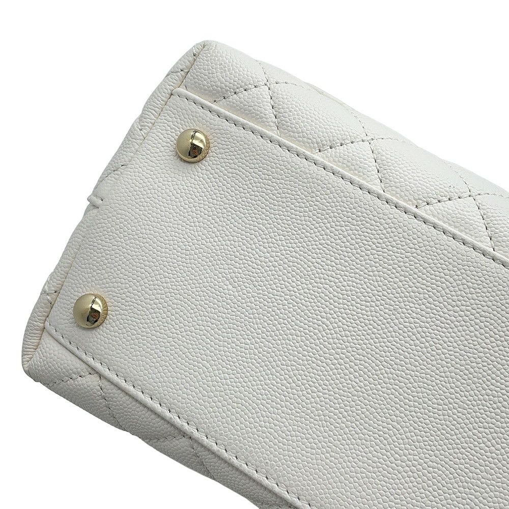 シャネル ハンドバッグ マトラッセ ココマーク トップハンドル フラップ キャビアスキン A92991 2way 白