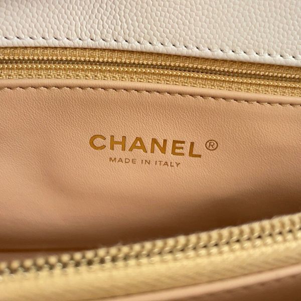 シャネル ハンドバッグ マトラッセ ココマーク トップハンドル フラップ キャビアスキン A92991 2way 白