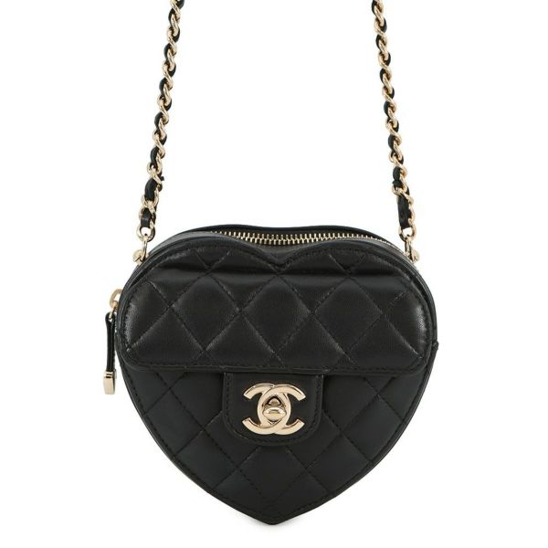 シャネル チェーンショルダーバッグ マトラッセ ココマーク ハート ラムスキン AP2784 CHANEL 黒