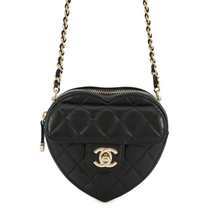 シャネル チェーンショルダーバッグ マトラッセ ココマーク ハート ラムスキン AP2784 CHANEL 黒