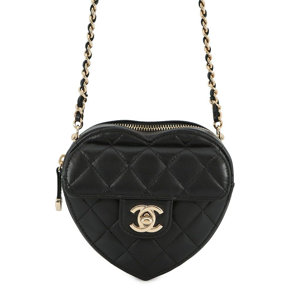 シャネル チェーンショルダーバッグ マトラッセ ココマーク ハート ラムスキン AP2784 CHANEL 黒