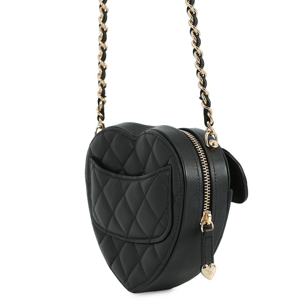 シャネル チェーンショルダーバッグ マトラッセ ココマーク ハート ラムスキン AP2784 CHANEL 黒