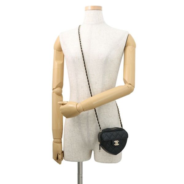 シャネル チェーンショルダーバッグ マトラッセ ココマーク ハート ラムスキン AP2784 CHANEL 黒